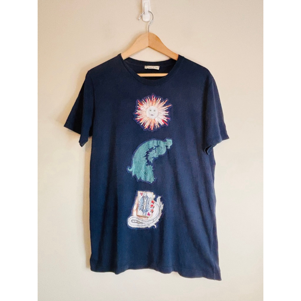 Etro Mens Patchwork Navy T-Shirt Medium
